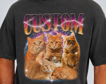 Camiseta personalizada con foto y nombre de mascota, camiseta vintage de perro Comfort Colors personalizada, camisetas personalizadas para gatos estilo años 90