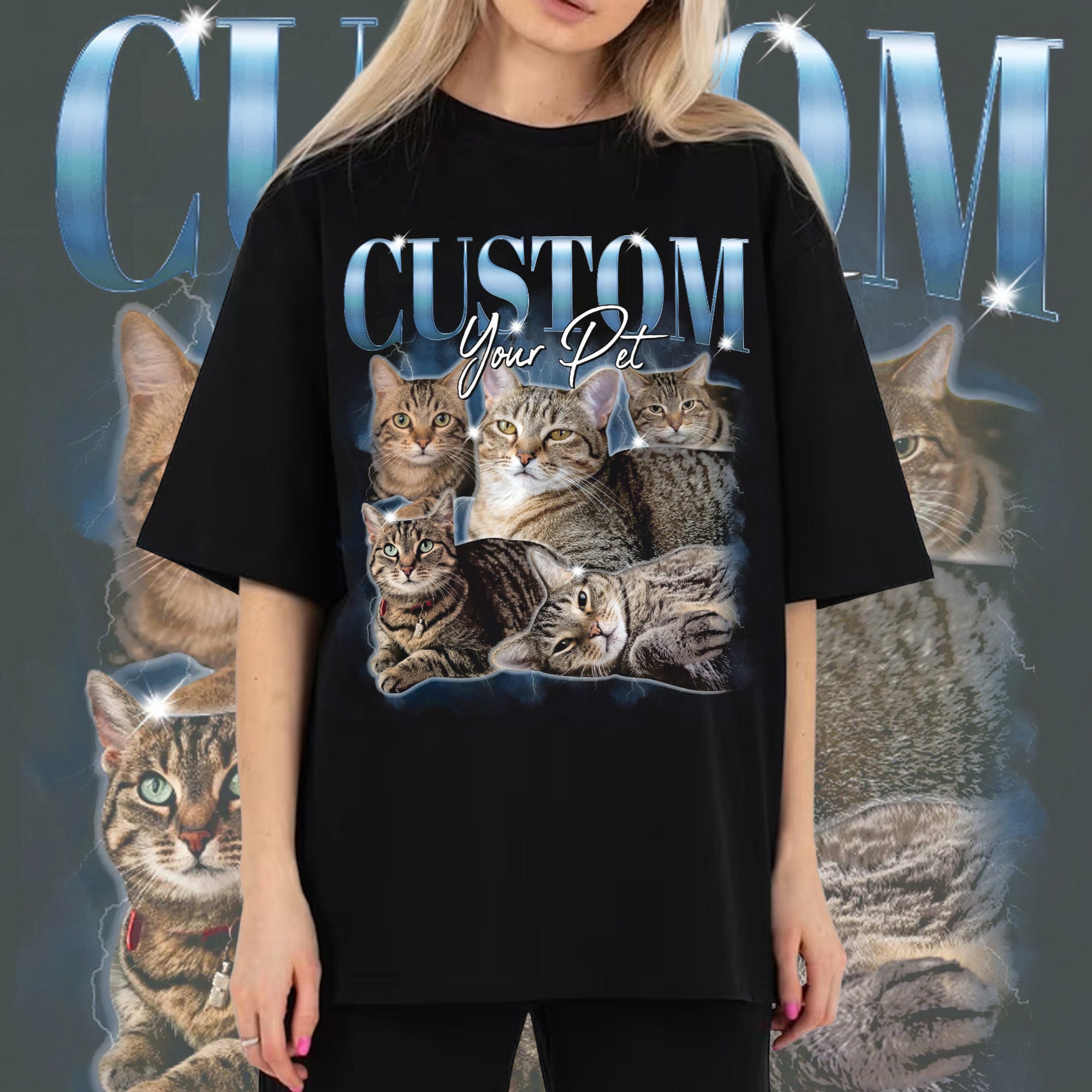 Discover Pet Custom Vintage Washed Shirt, Custom Cat Graphic Unisex T-Shirt, Dog Personalize Bootleg Retro 90's Tee Gift For Her, Pet Lover Shirt