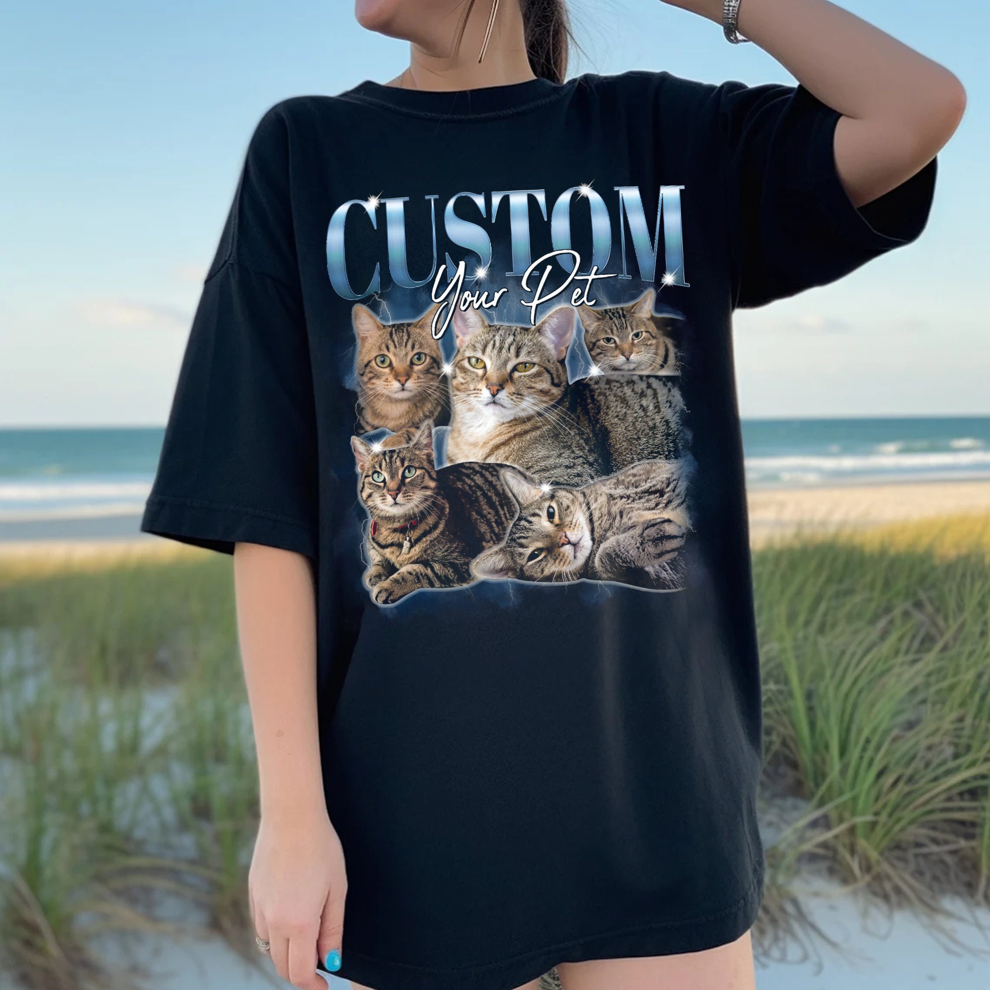 Discover Pet Custom Vintage Washed Shirt, Custom Cat Graphic Unisex T-Shirt, Dog Personalize Bootleg Retro 90's Tee Gift For Her, Pet Lover Shirt