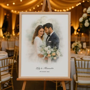 Custom Wedding Anniversary Gift for Wife Husband Parents, Watercolor Couple Portrait from Photo, Photo Collage, Personalization Couple Gift