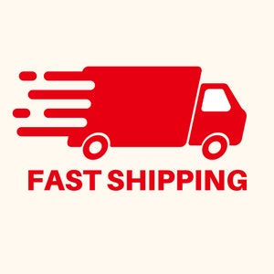 May include: Red truck icon with a white background and the text "FAST SHIPPING" below the truck.