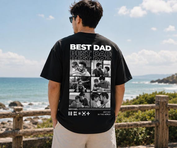 Personalized Best Dad Photo Comfort Colors Shirt, Custom Fathers Day Collage Tee, Vintage Family Picture, Gift for Dad, Gift for Husband