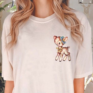 Kitschy deer shirt kitsch fawn shirt cottagecore aesthetic vintage fawn, retro deer, kawaii deer, comfort colors bambi shirt, Indie tshirt