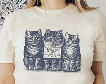 Vintage Cat Shirt, Cat Distribution System tshirt Victorian cat tee Antique Cat graphic tee, cottagecore clothing, goblincore indie shirt