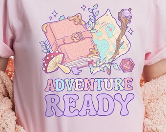 Cozy Gamer Shirt DnD Adventure Shirt with Kawaii Mushroom, D 20 Dice, Pastel Goth Girl Gamer, Gamer girlfriend Gift, Dun Dragons witchy Tee
