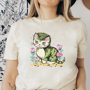 Kitsch Kitten Shirt Kitschy cat t-shirt Aesthetic Vintage Cartoon kitty shirt whimsical 1950s kawaii mid-century retro gift for cat lover