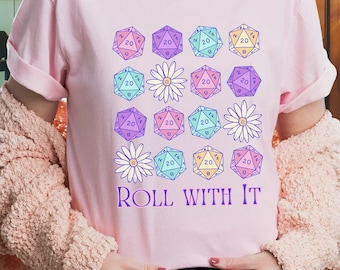 Cute D20 Shirt with pastel DnD Dice tee, Kawaii D20 Gaming Shirt, cozy gamer shirt, gift for nerd gift for pastel goth Dice set shirt