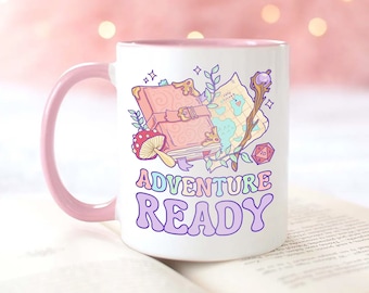 Cozy Gamer MUG DnD Adventure coffee cup Kawaii Mushroom, D 20 Dice, Pastel Goth Girl Gamer, Gamer girlfriend Gift, Dun Dragons witchy Mug