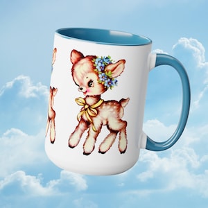 Baby Deer Mug Vintage fawn mug, kitschy deer coffee cup, retro nursery decor mug, floral deer, kawaii deer mug, vintage fawn gift, kitsch