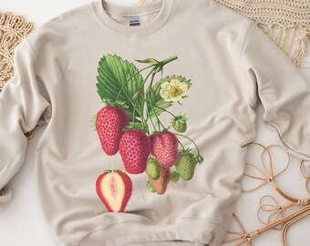 Cottagecore strawberry sweatshirt vintage graphic strawberry sweater aesthetic berry shirt whimsy garden floral berry shirt nature sweater