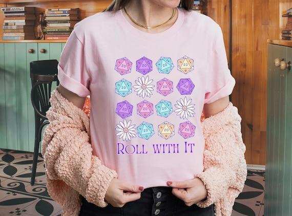 Cute D20 Shirt with pastel DnD Dice tee, Kawaii D20 Gaming Shirt, cozy gamer shirt, gift for nerd gift for pastel goth Dice set shirt