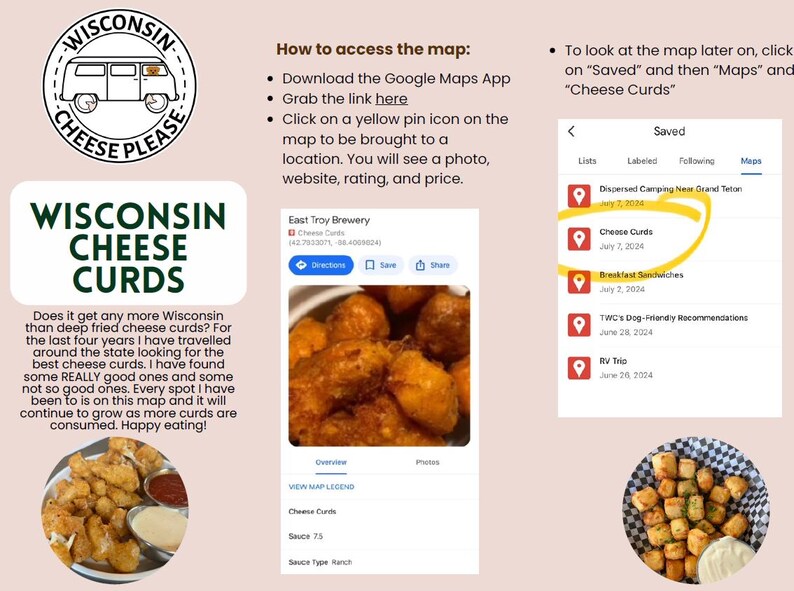 Wisconsin Cheese Curd Map - Etsy