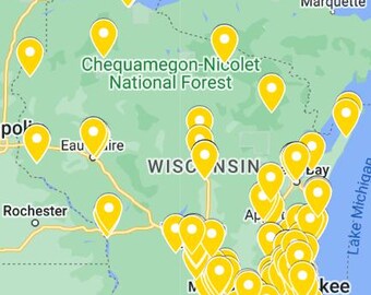 Kaart met kaaswrongel van Wisconsin