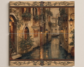 Venetian Canal Tile Mural – Romantic Ceramic Wall Mosaic of Italy’s Water Alley for Kitchen Backsplash or Elegant Entryway Accent