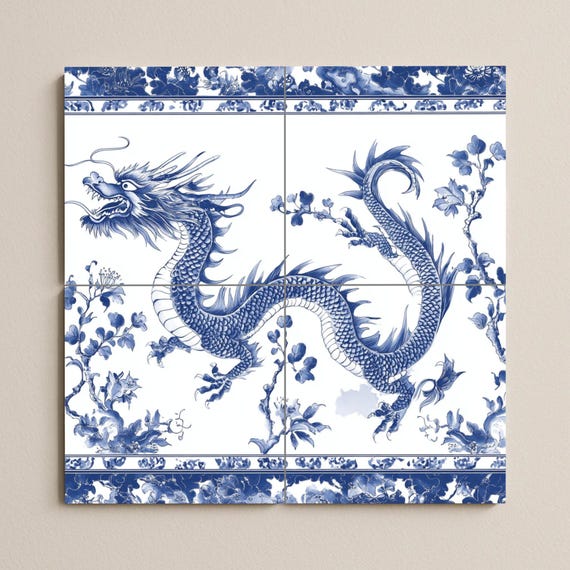 中国の青龍陶器壁画 - 東洋磁器風の壁画、花のモチーフをあしらった