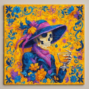 La Catrina Tile Mural | Day of the Dead Wall Art | Mexican Decor | Colorful Ceramic Tiles | Dia de los Muertos Accent | Handmade Mosaic