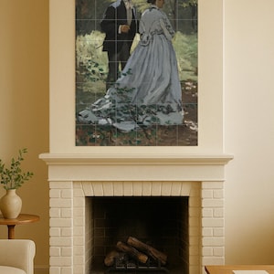 Mural de azulejos de cerámica de Bazille y Camille – Cuadro impresionista de jardín de Claude Monet