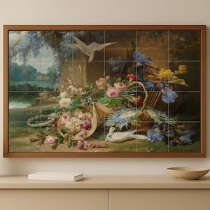 静物画の花の壁画 • ヨーロッパのバスケットタイルの壁画 • バロック様式の花柄セラミックパネル • ガーデンリアリズムの装飾 • 美術館の花の風景