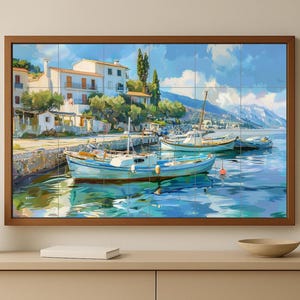 Mallorca Wandbild • Balearische Marina Fliesen Wandbild • Mediterran Hafen Dekor • Fischerdorf Keramik • Insel Ruhe