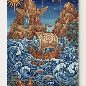 Odyseusz i Syreny – Grecki Mit Ceramiczny Mural Ścienny | Panel z Płytek Morskich | Śródziemnomorska Dekoracja Ścienna Ręcznie Robiona w Hiszpanii