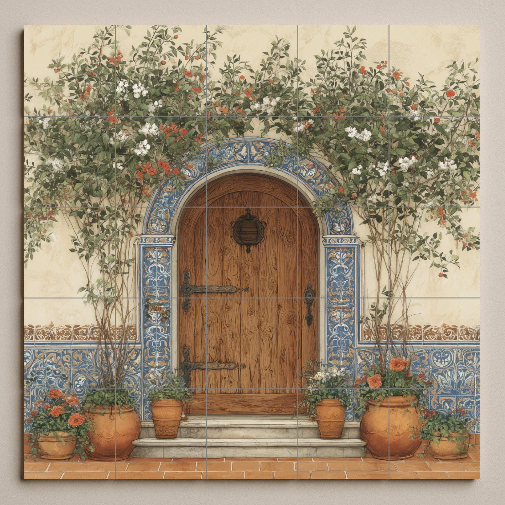 Spanish Doorway Tile Mural | Mediterranean Wall Art | Rustic