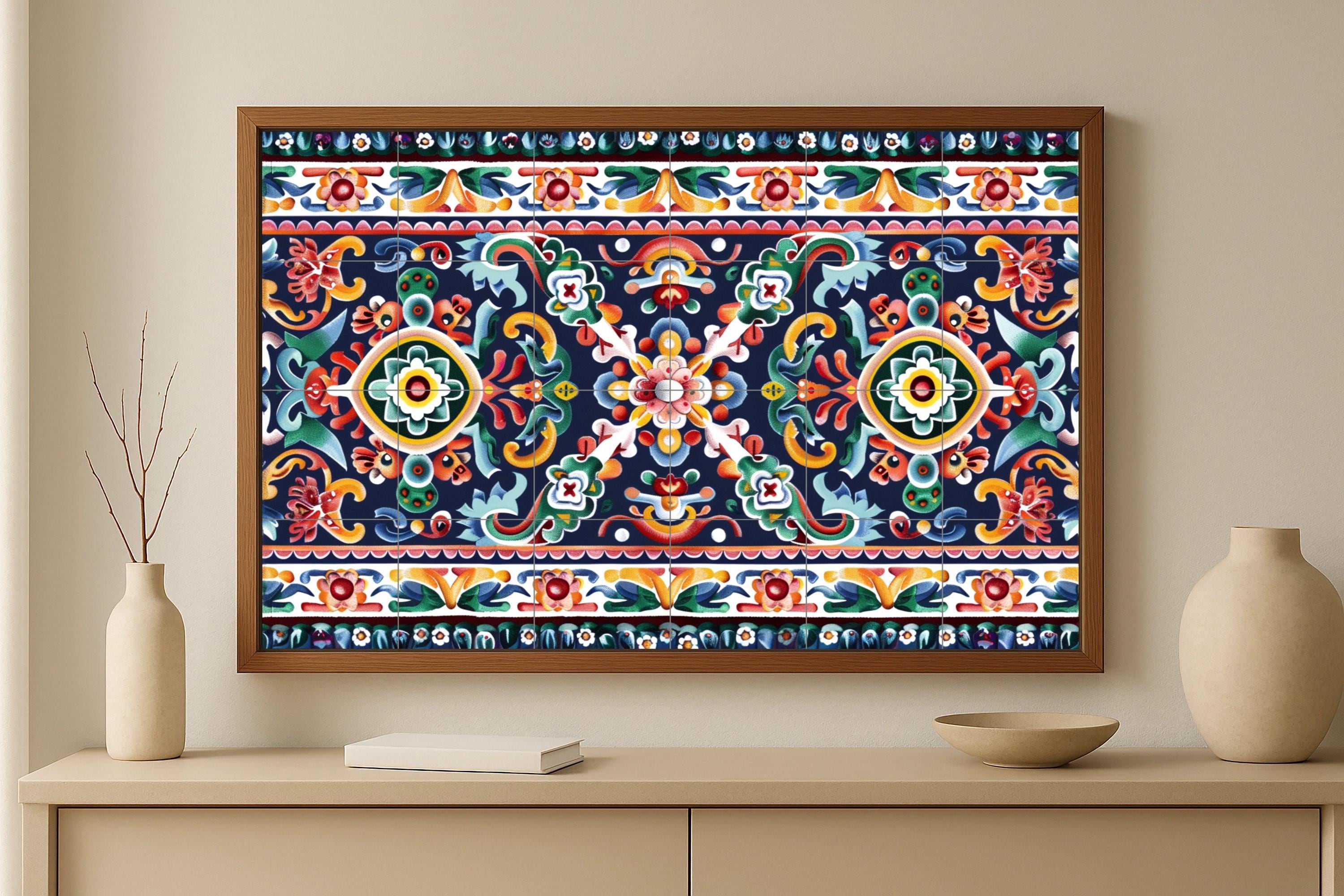 Talavera Tile Mural • Puebla Folk Art Ceramic Panel • Mexican