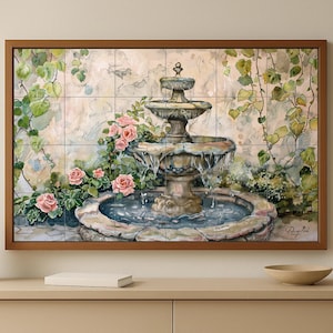 Spanish courtyard mural • Sevilla fountain tile wall art • Córdoba rose decor • Andalusian garden panel • Ivy ceramic • Granada patio charm