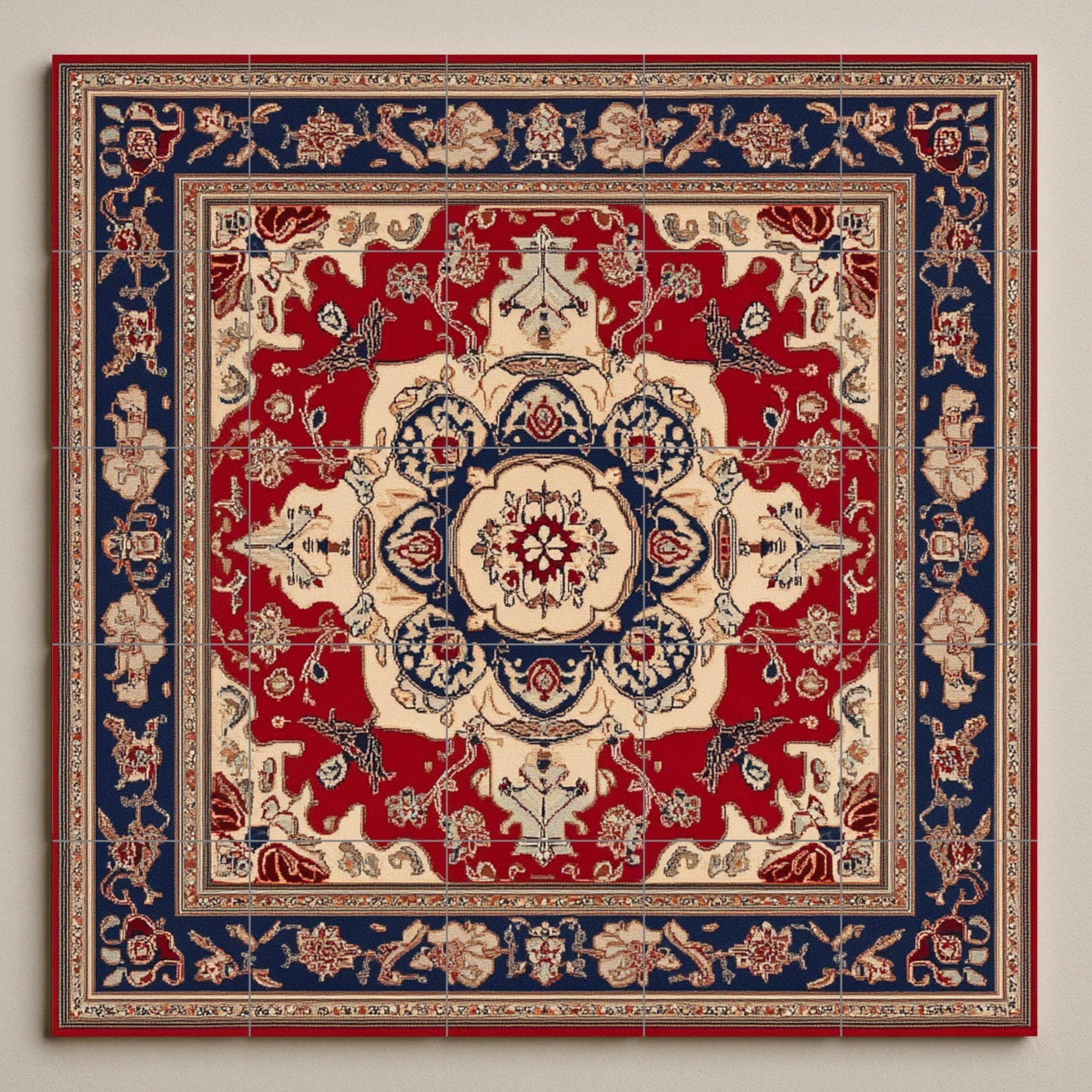 Azerbaijani Carpet Ceramic Mural With Ornamental Medallion, Deep Red ...