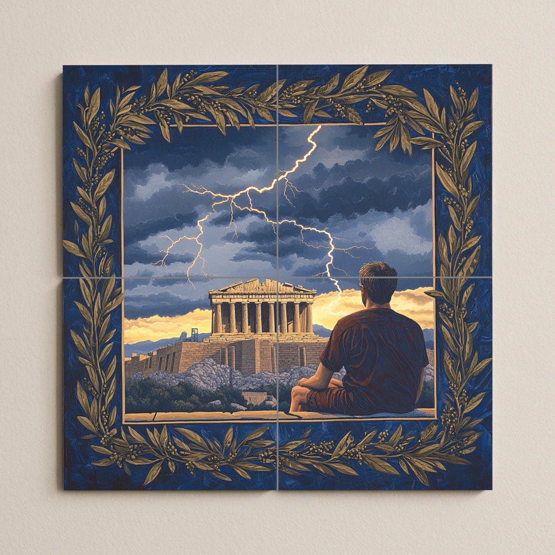 Greek Parthenon Ceramic Mural – Stormy Acropolis Scene With Olive ...