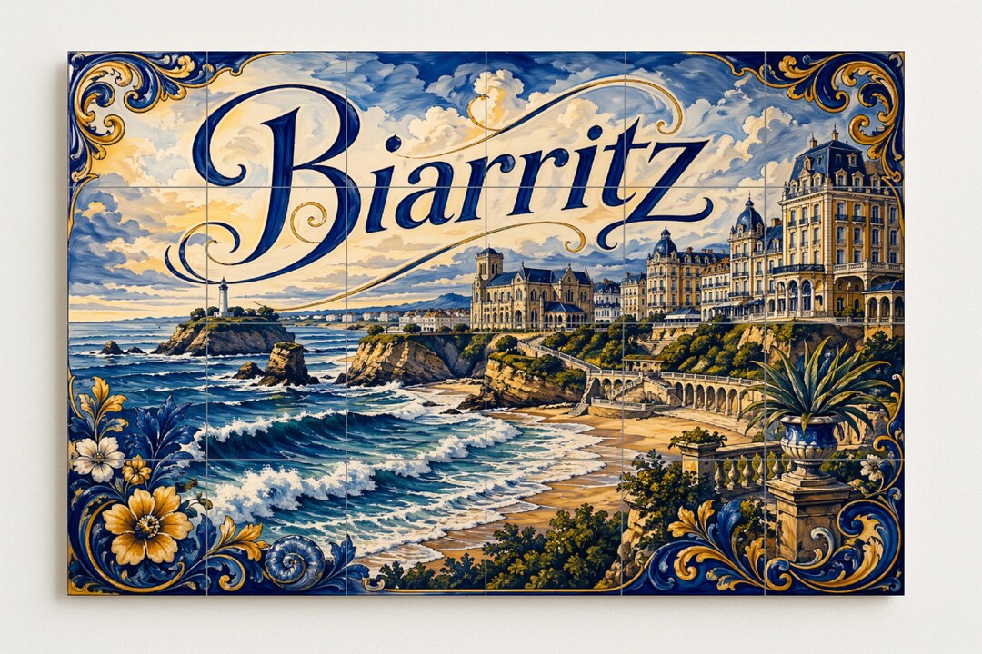 Basque Murals Biarritz Ceramic Tile Mural, French Coastal Wall Art With Atlantic ...