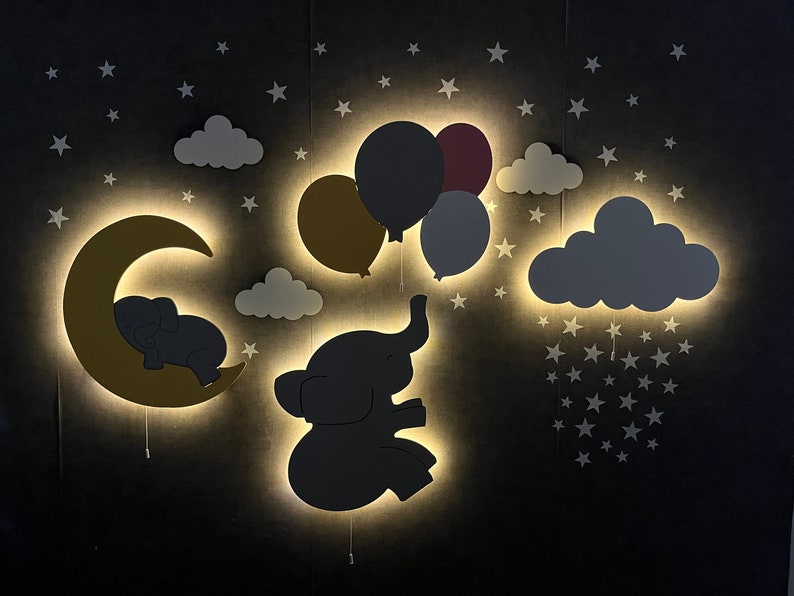 Set of 4 Baby Lamp Elephant Nursery Decor Cloud Lamp Baby Etsy