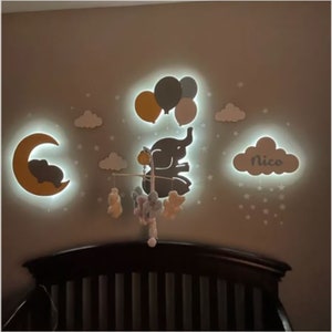 Set of 4 Baby Room Light, Nursery Wall Lamp, Elephant Lamp, Cloud Light ...