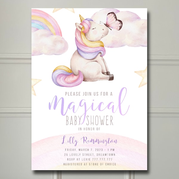 Editable Unicorn Baby Shower Invite