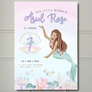 Our little mermaid Ariel editable birthday invite | Black Ariel | Black mermaid | Mermaid tail
