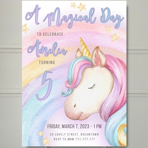 Editable Unicorn Birthday Invite | A Magical Day | Birthday Girl
