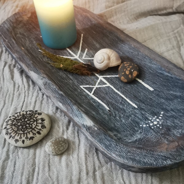 Altar-Tablett "Weisheit" - spirituelles Unikat mit Binderune, handbemaltes Art Piece, Witchy Decoration
