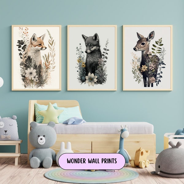 Set of 9 Woodland Animals Prints, Woodland Nursery Prints, Woodland Nursery Decor, Forest Nursery Prints - Digital Download