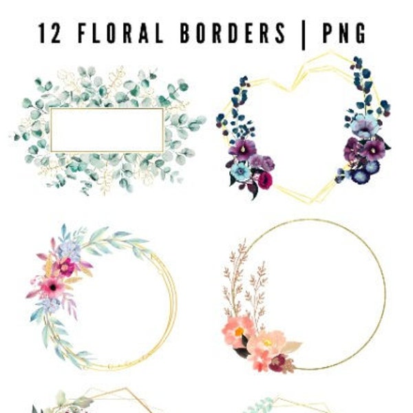 Floral Frames & Borders for Wedding Invitations, Decor, Decorative Elements-Floral Wedding Frames/Wreaths PNG Bundle!