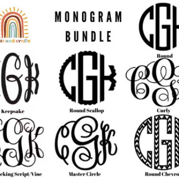 De ultieme monogrambundel-in elkaar grijpende script-7 lettertypen & 15 frames-monogram SVG-gekrulde monogrammen met bloemenkransframes-cricut-silhouet