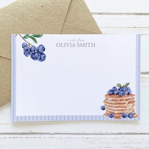 Panqueques de arándanos Tarjetas de notas planas / Conjunto de 12 / Tarjetas personalizadas / Conjunto de papelería / Regalo personalizado
