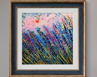 Original painting, Lavender field, oil and acrylic painting, anniversary gift, Provence painting, romantic artwork, sunrise, small wall art