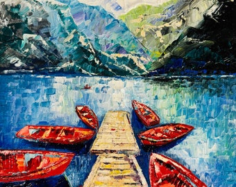 Peinture du lac Moraine, Lake Louise, paysages canadiens, peinture à l’huile, peinture originale, montagnes Rocheuses, art mural, peinture faite à la main