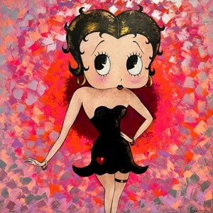 original painting, Betty Boop, Betty Boop cartoon, pop art, large painting, palette knife painting, 3D effect, cartoon characters, pink art