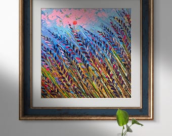 Original Painting Lavender Field Oil and Acrylic Painting 8x8 Anniversary Gift Provence Painting Romantic Artwork Wall Art