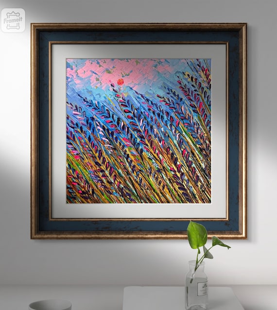 Original Painting  Lavender Field Oil and Acrylic Painting 8x8 Anniversary Gift Provence Painting Romantic Artwork Wall Art