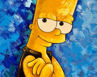 original painting, Popart painting, Bart , Bartholomew JoJo , cartoon simpsons, painting with 3D effect, palette knife painting, wall art