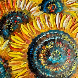 sunflowers painting, original painting, oil painting, painting with flowers, field with sunflowers, sunflowers in the field, small wall art image 4