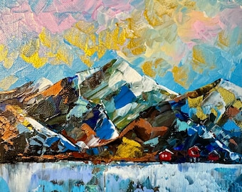 Original Painting Rocky Mountains Colorado Mountains Landscape Original Art Pines Acrylic Artwork Travel Gift 10&quot; x 10&quot; by FineartNatasha