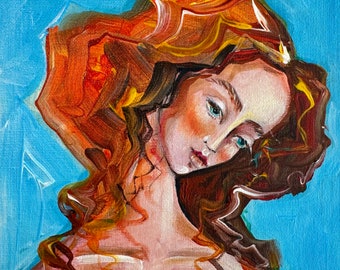 peinture de portrait, fille rousse, peinture originale, art féminin, portrait personnalisé, portrait en cadeau, portrait romantique, art mural