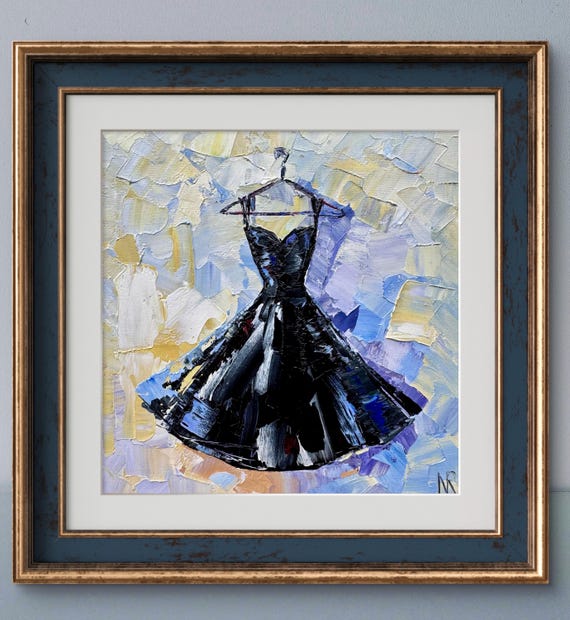 princess polly baby blue dress Little Black Dress Original Painting 8x8 Personalized Minimalist Art  Impasto Oil Painting Cocktail Dress on Hanger Modern Wall Art